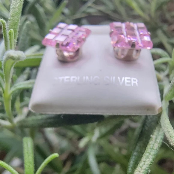 Vintage Pink Sterling Silver Earrings - Picture 2 of 4